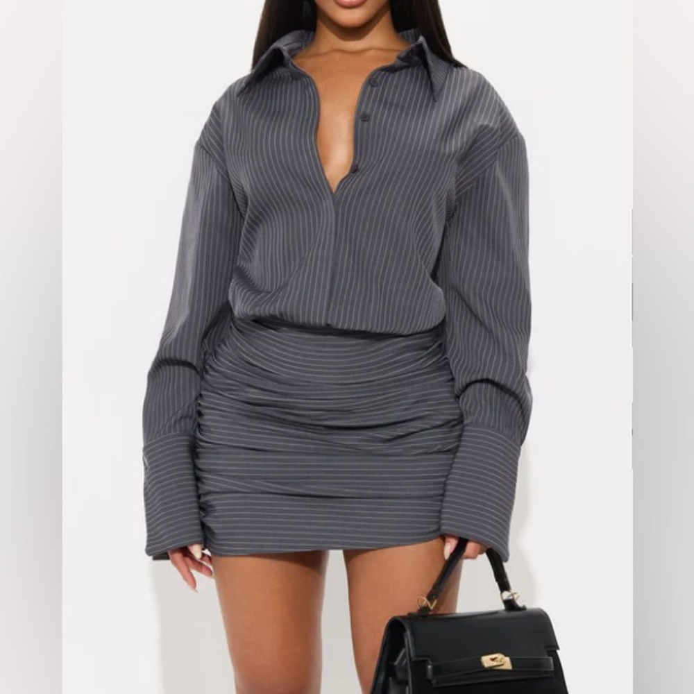 Striped Gray Button-Up Dress